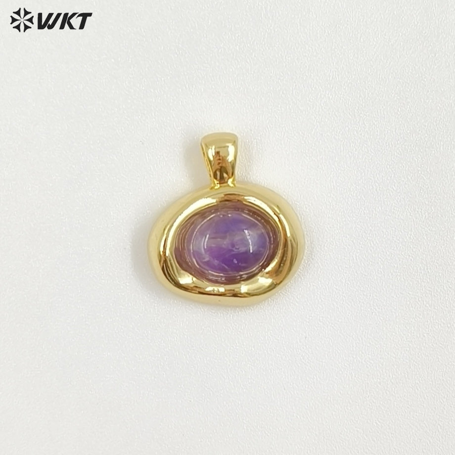 WT-P2030 High Quality 18K Gold Electroplated Tiger Eye Natural Gemstones Cute Little Round Pendant For Earrings Necklace DIY