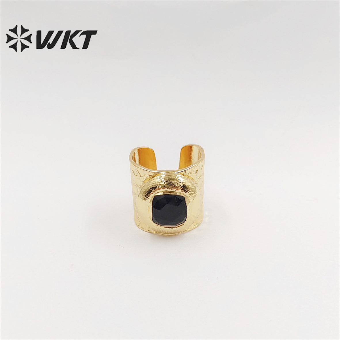 WT-R301 WKT New Design Fashion Gold Bezel 18k Real Gold Plated Natural Gemstone Ring Women Cocktail Finger Birthday Stone Ring