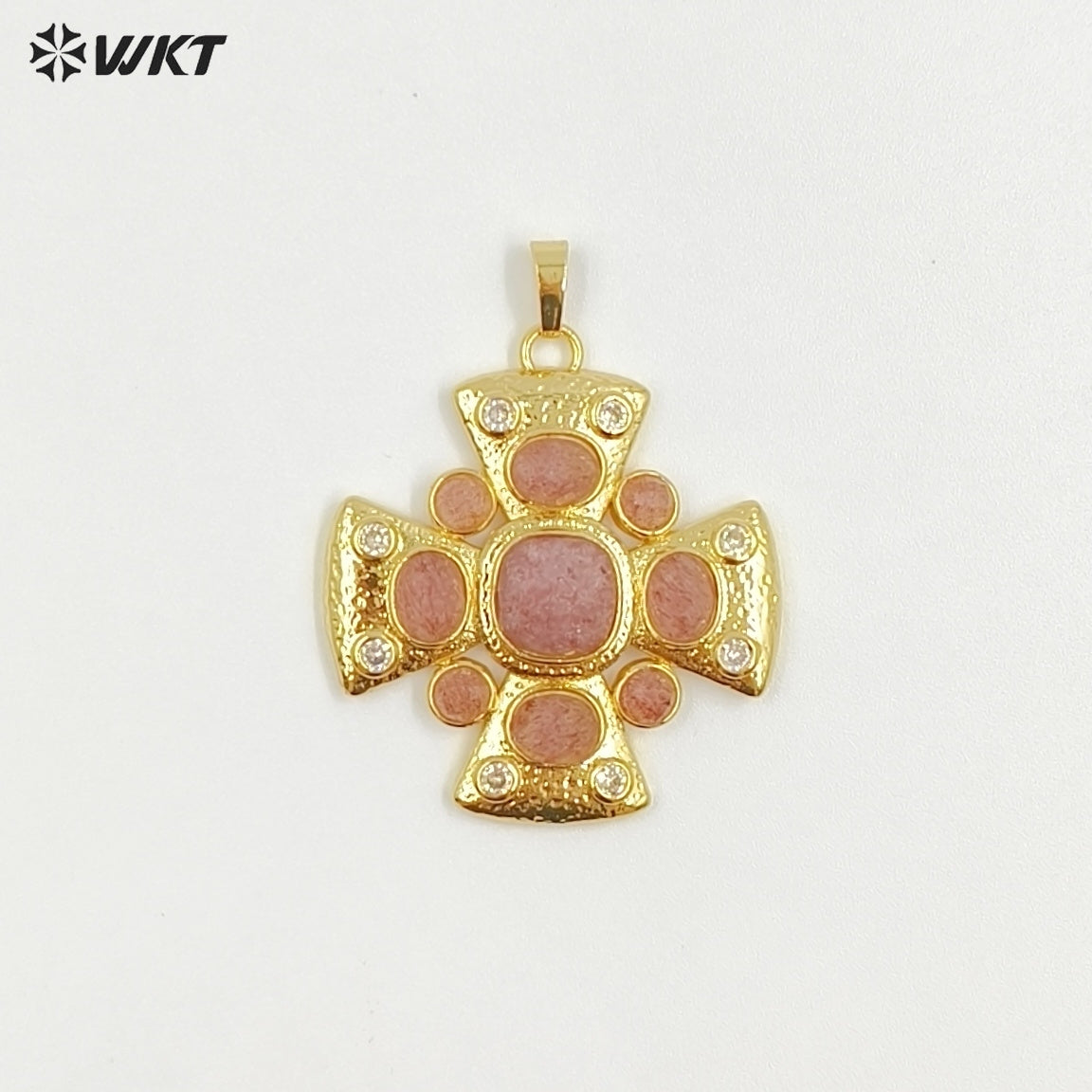 WT-MP318 Wholesale Amazing Gold Plated Zircon and Natural Labradorite Lapis Gemstones Cross Pendants For Luxury Jewelry Making