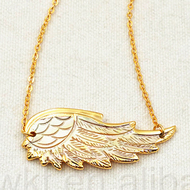 WT-N785 New Wholesale Genuine Shell Carved Feather Necklace, Fashion Gold Plated Double Loops Shell Feather Necklace