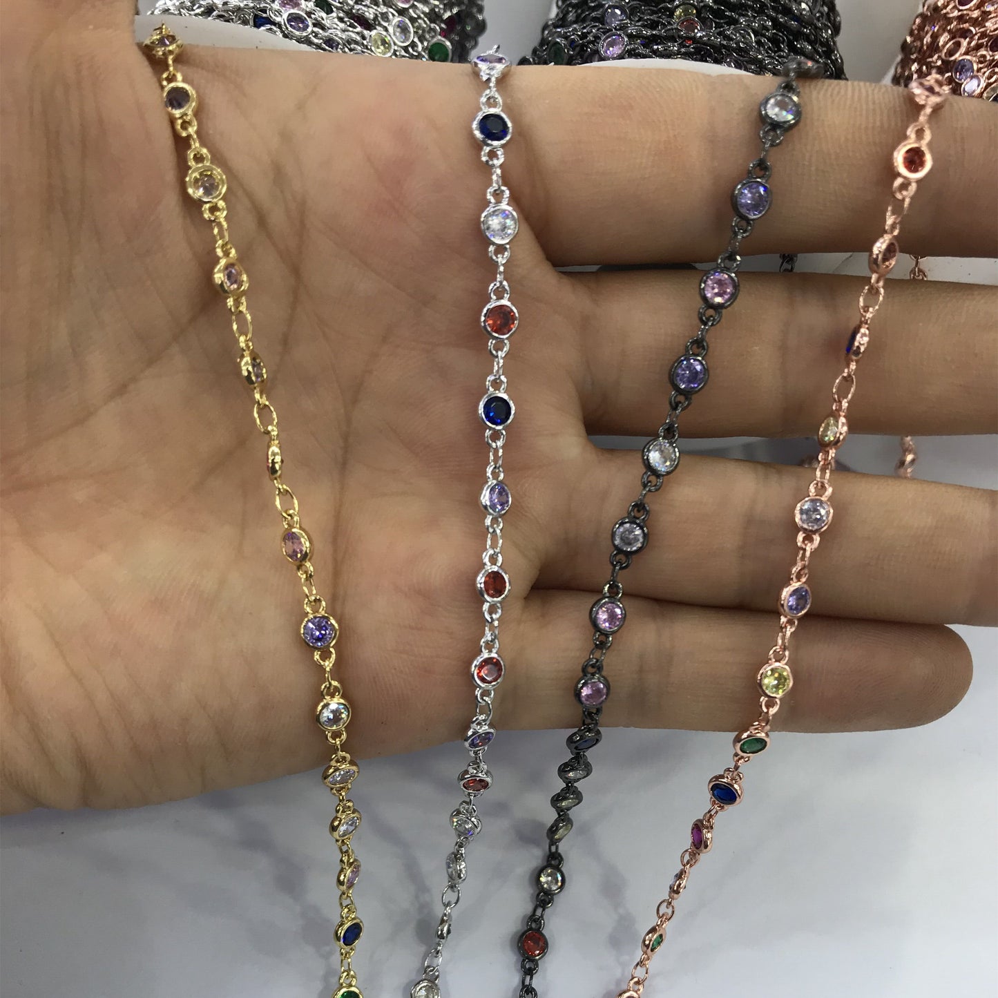 WT-BC132 Fashion Round Cubic Zircon Chain 18k Real Gold Plated Brass Chain Jewelry Making Cubic Zircon Chain