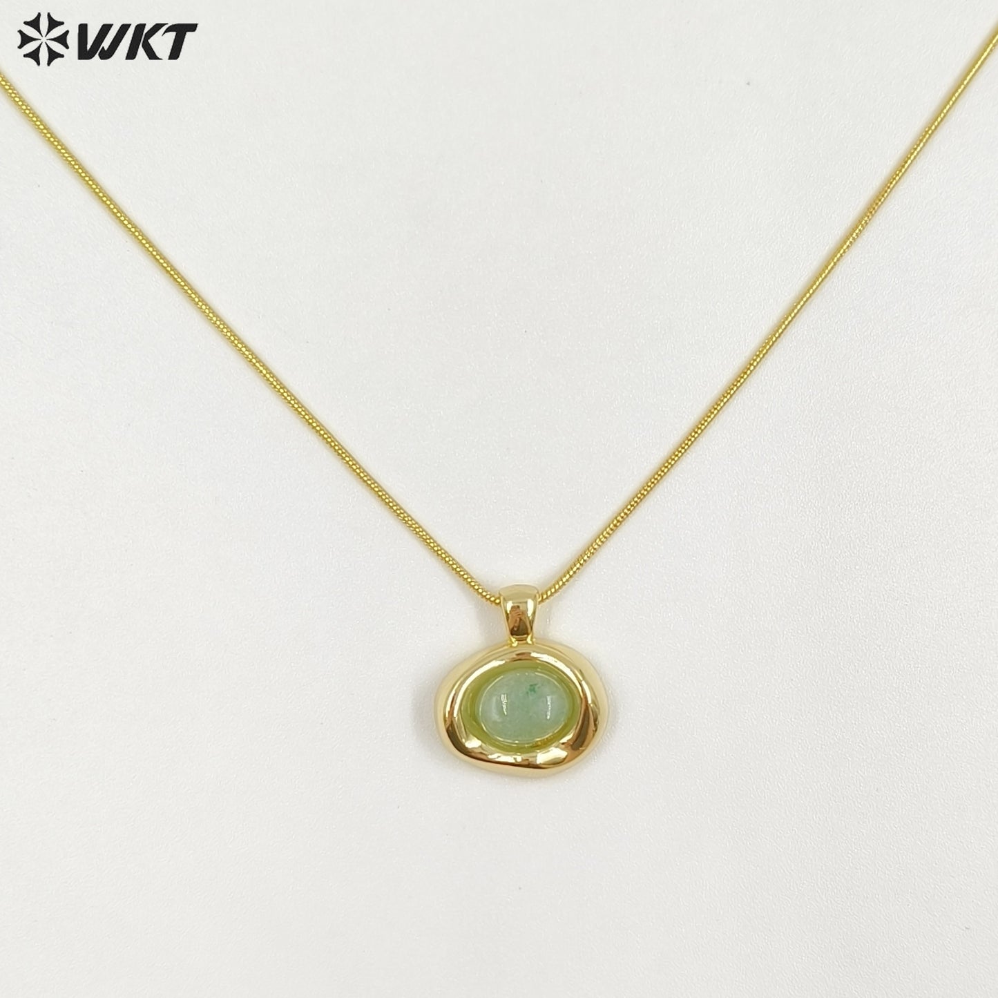 WT-N1496 The New Listing Trendy Gold Plated Fine Chain Natural Gemstone Round Pendant Necklace As Ladies Birthday Gift