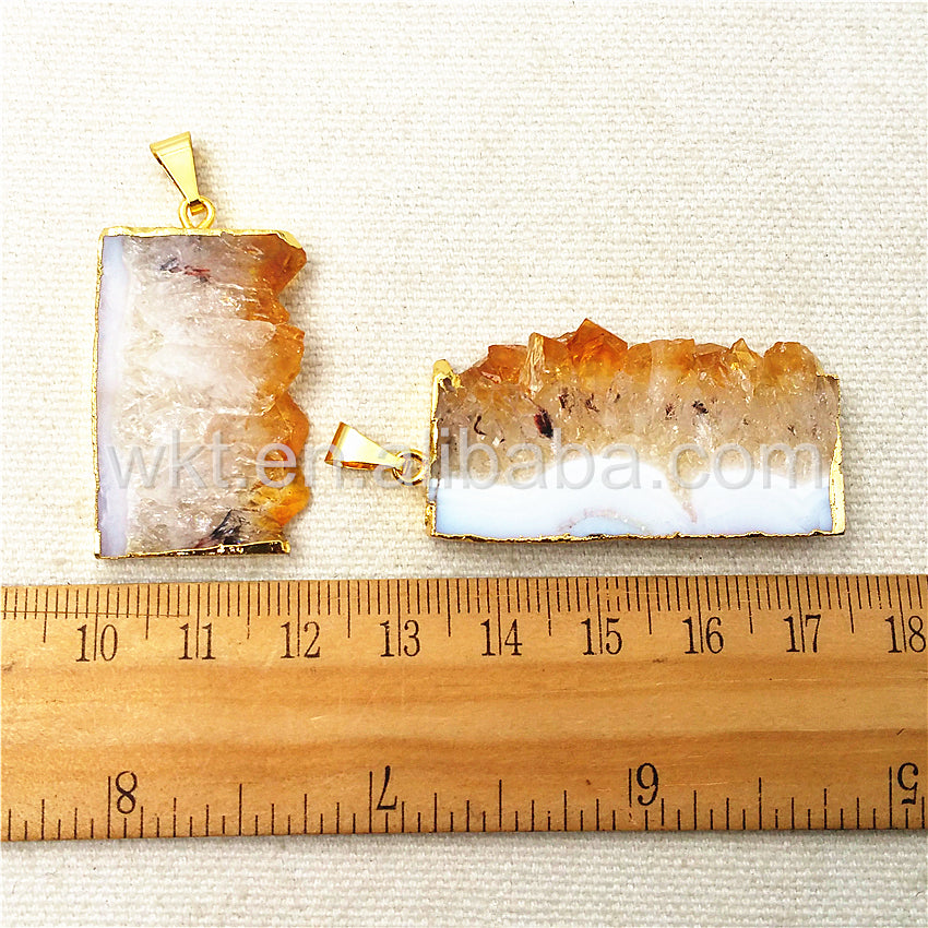 WT-P969 Natural Yellow Citrine Pendant Wholesale for Jewelry Making,high Quality Slice Yellow Citrine Pendant with Gold Plated
