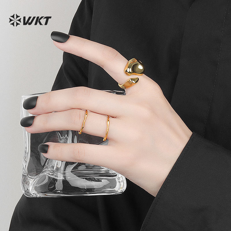 WT-RF013 Unique Features Simple Design Yellow Brass In 18k Gold Plated Men And Women Metal Irregular Rings For Party Jewelry