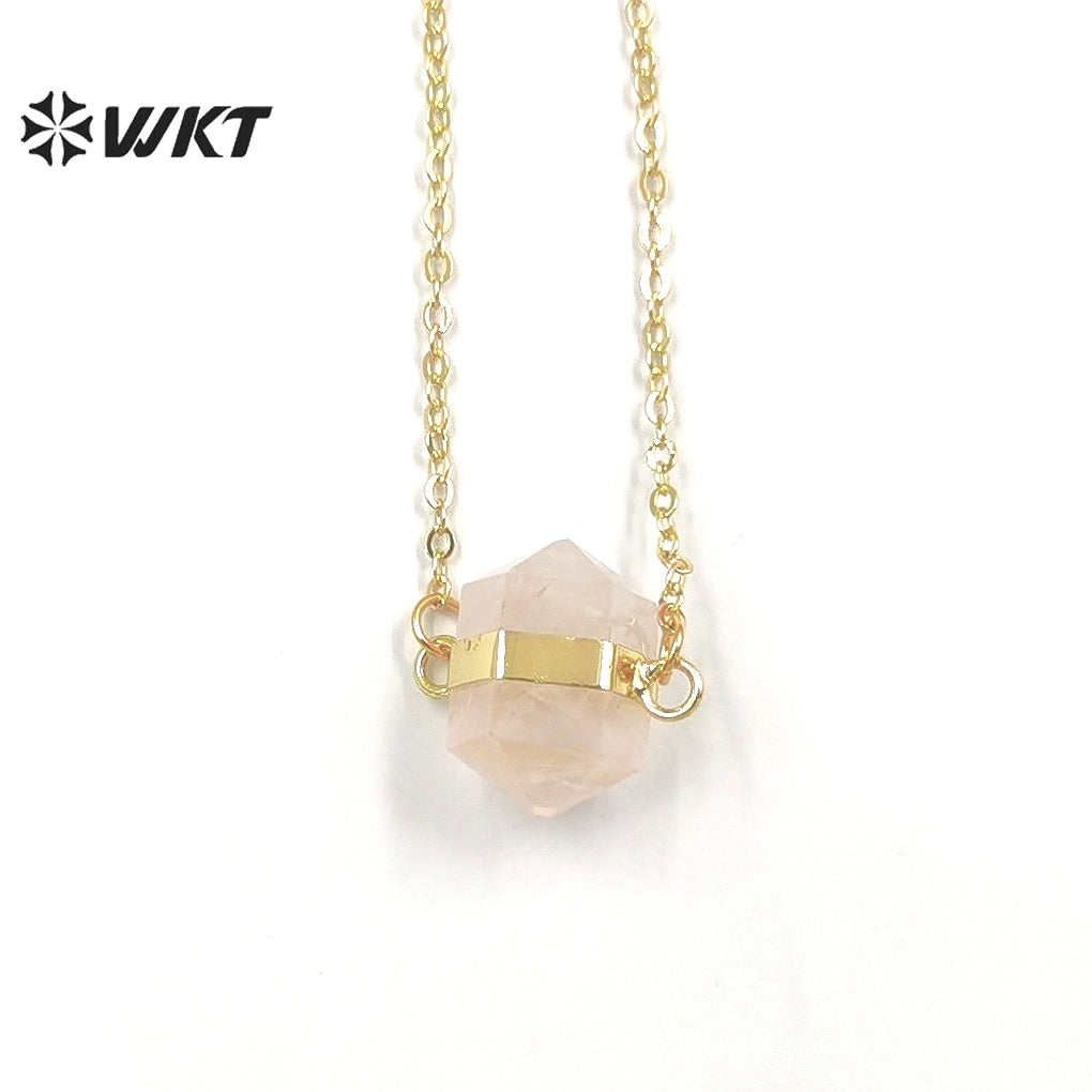 WT-N1379 Attractive Small Hexagon Necklace Fashion 18k Gold Plated Pendant Necklace Natural Crystal Quartz Pendant Necklace
