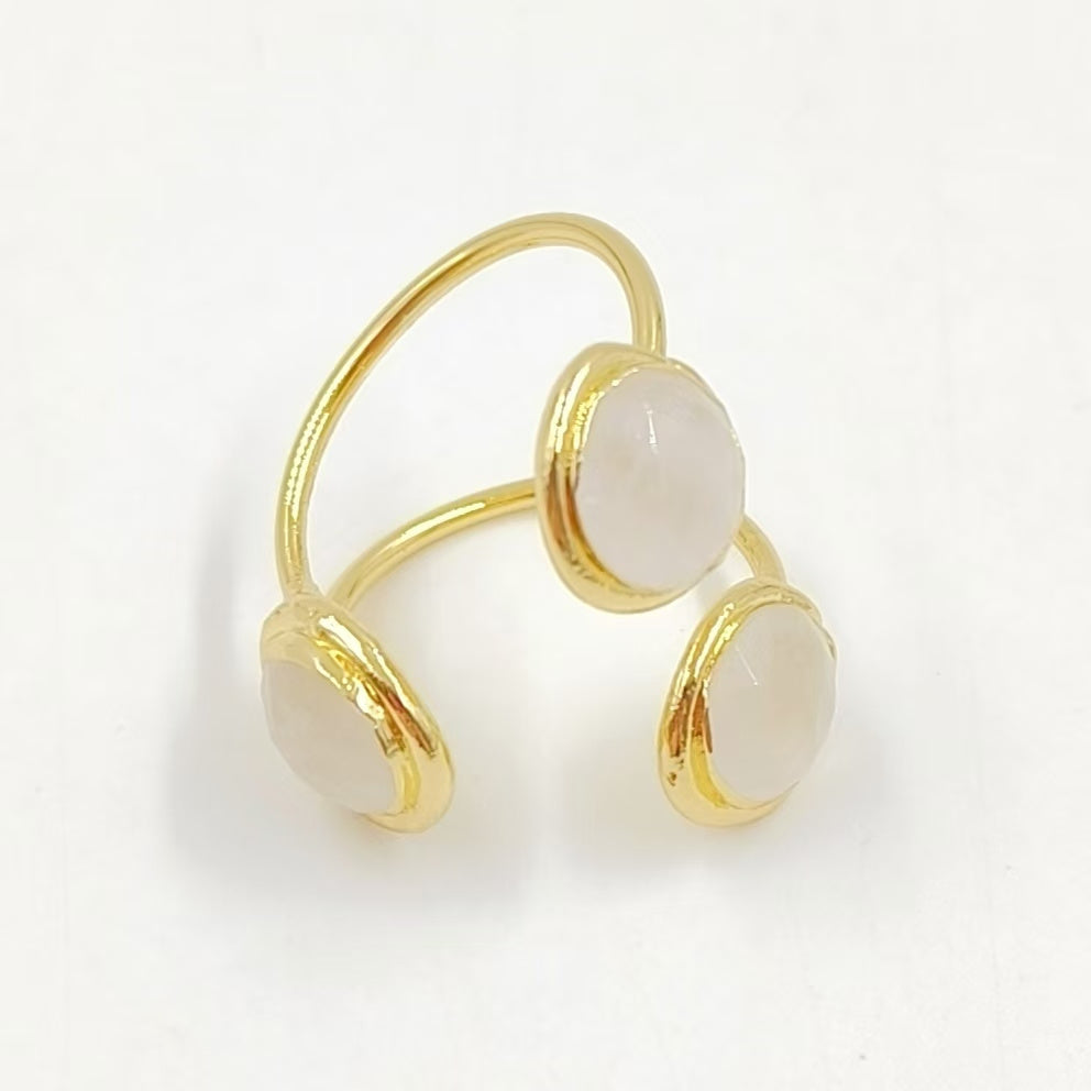 WT-R561 Beautiful Stylish 18K Gold Plated Round Opening Adjustable Natural Gemstone Cocktail Ring for Women Attending Party