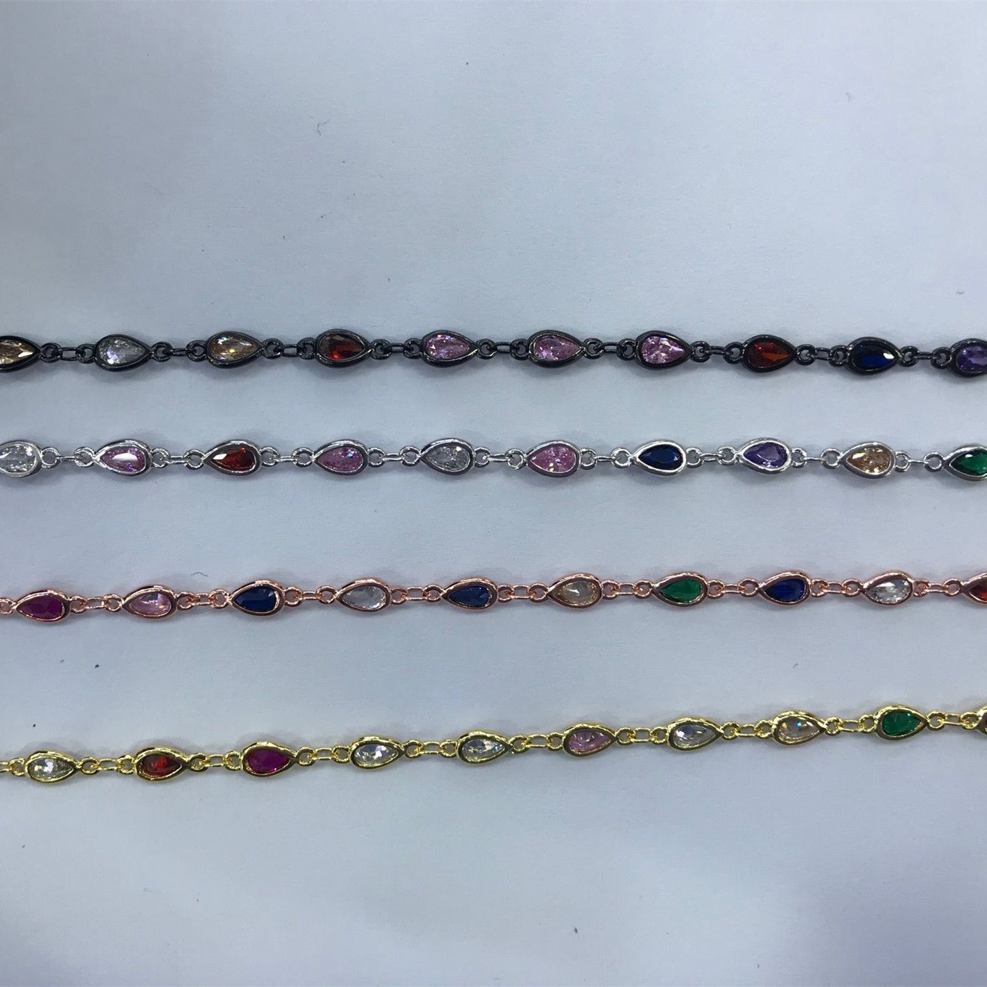 WT-BC131 Wholesale Water Drop Cubic Zircon Chain 18k Real Gold Plated Brass Chain Four Color Select Cubic Zircon Chain