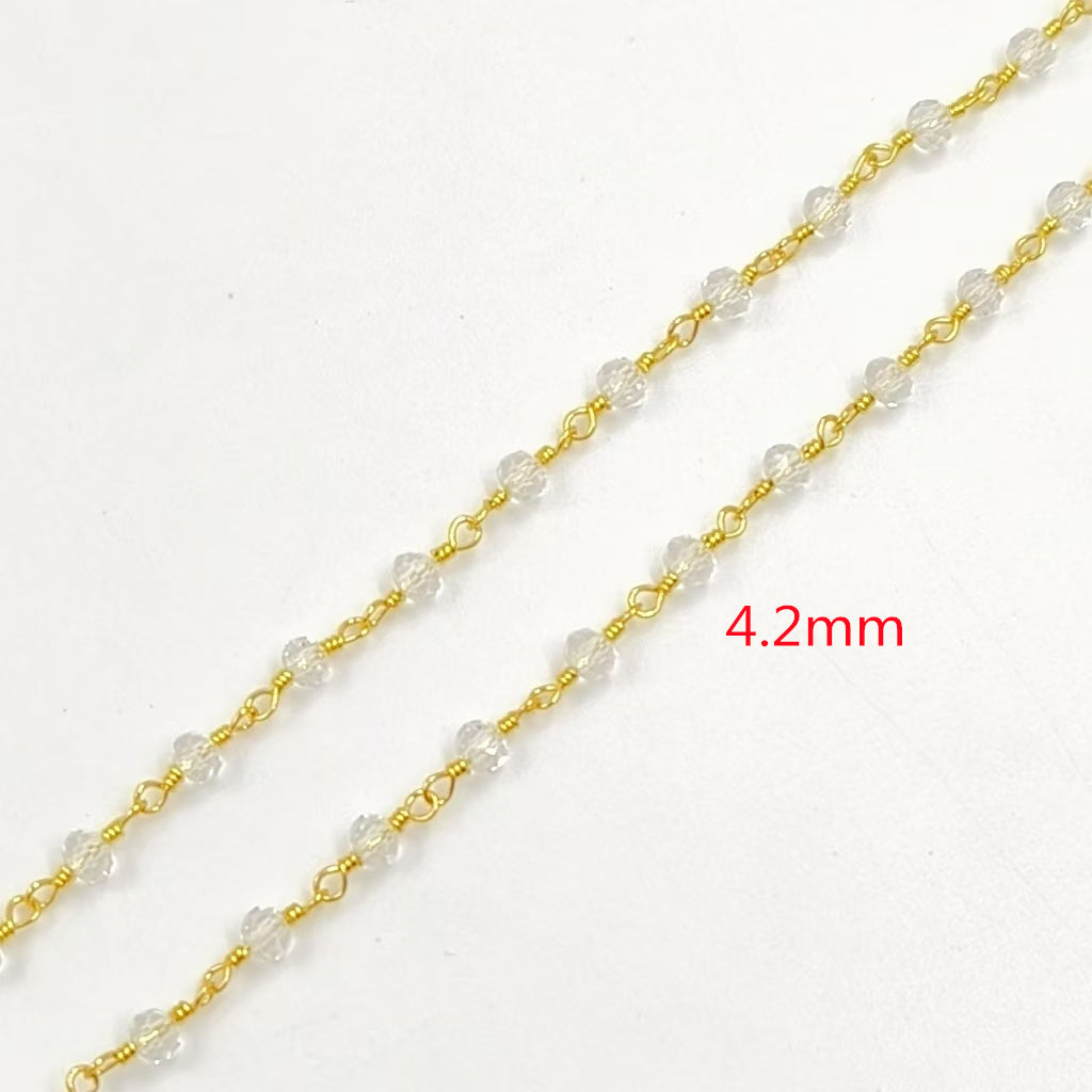 WT-BFN042 Wholesale 3mm Faceted Natural Gemstone Beads Necklace 16inch Long Resist Tarnishable Chain Necklace in 18k Gold Plated