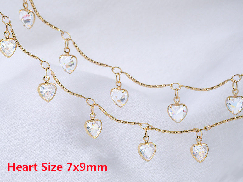 WT-RBC242 Beautiful Simple Elegant and Fresh Style New Design Heart and Star Shape Crystal Charms Brass Chain DIY for Necklace