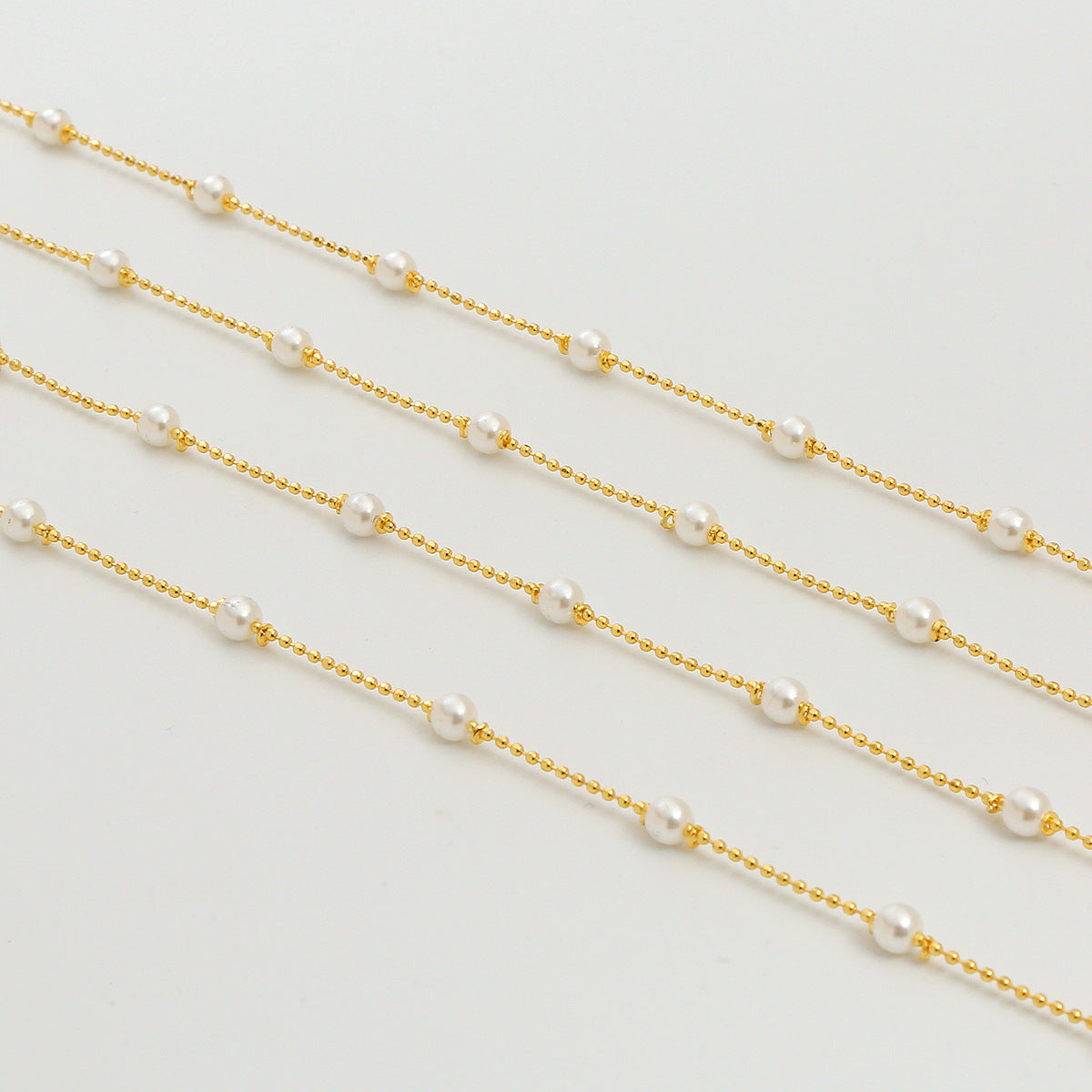 WT-RBC234 Newest 18K Gold Plated Tiny Round Ball White Artificial Pearl Beads Fashion Women Chain Jewelry Findings