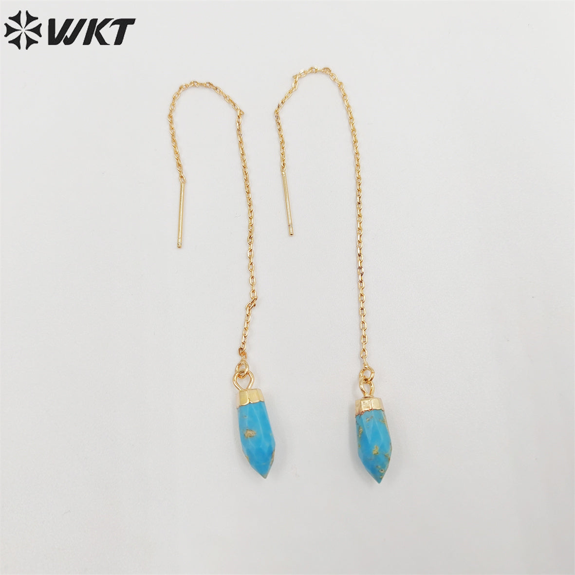 WT-E699 Wholesale Fashion Gold Bullet Shape Point Charm Necklace Gold Link Chain Earrings Women Tiny Thread pink Hoop Earrings