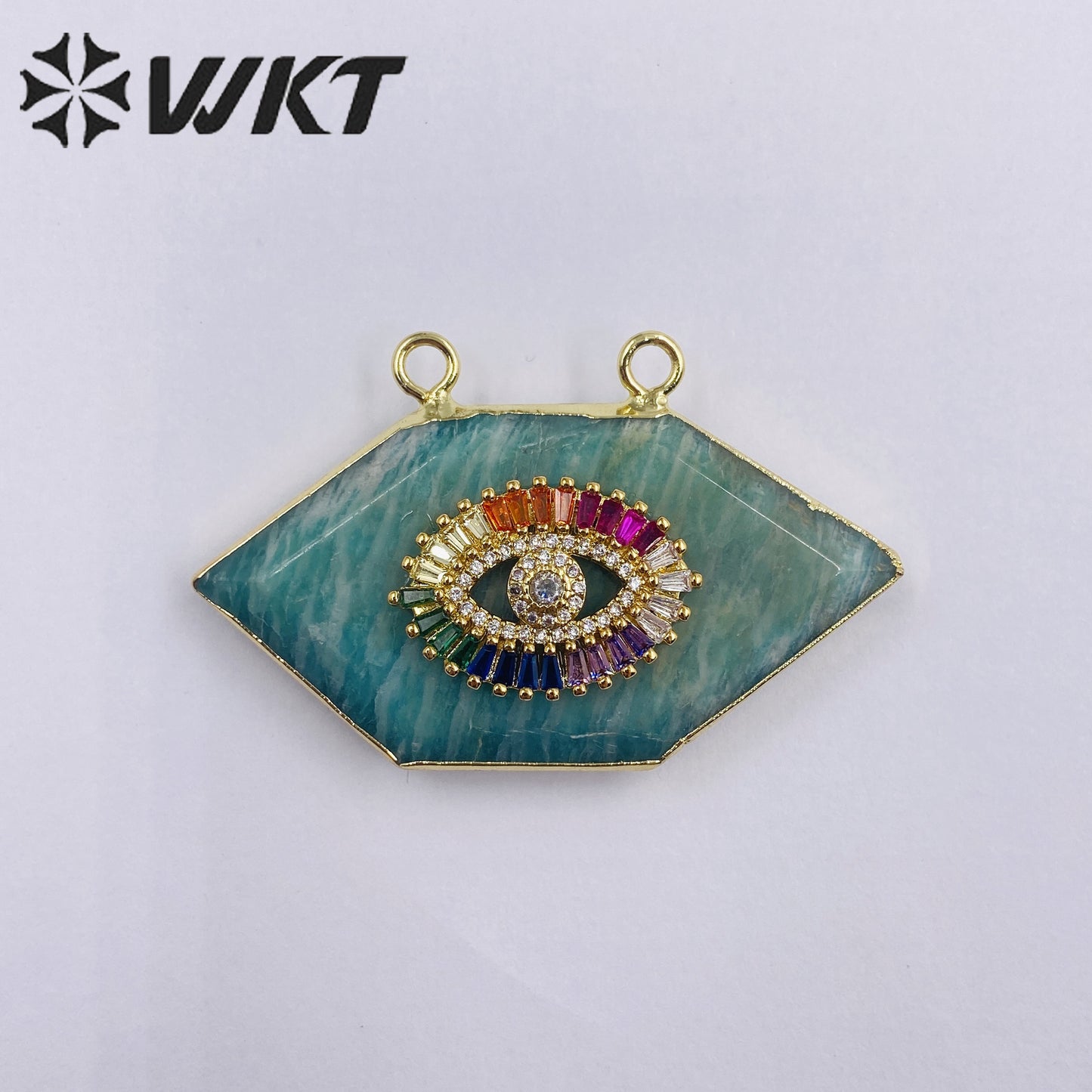 WT-P1911 Wholesale Classic Amazonite and Zircon Eye High Quality Necklace Pendants for Birthday Decoration Present Amazon Stone