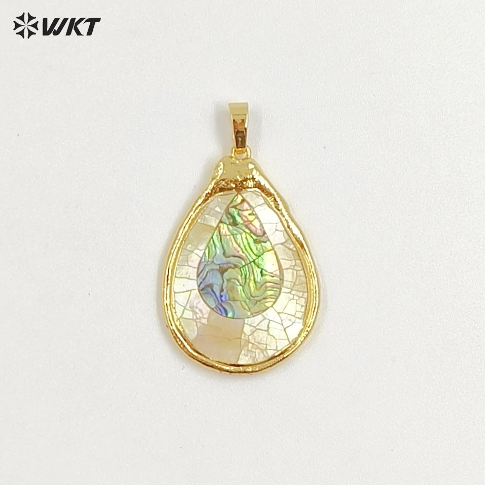 WT-JP414 Fashion Gold Plated Big Teardrop Natural Yellow and Abalone Shell Assemble Made Jewelry Pendants