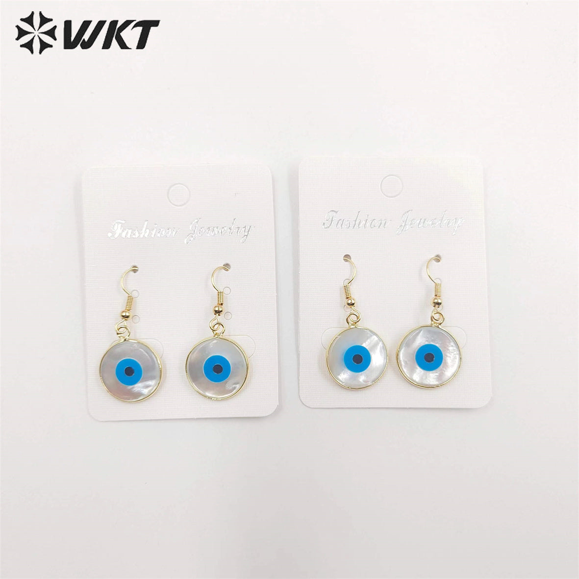 WT-E162 Wholesale Fashion Gold Plated Bezel Eye Earrings, Women Gold Shell Eye Earrings Natural Shell Earrings