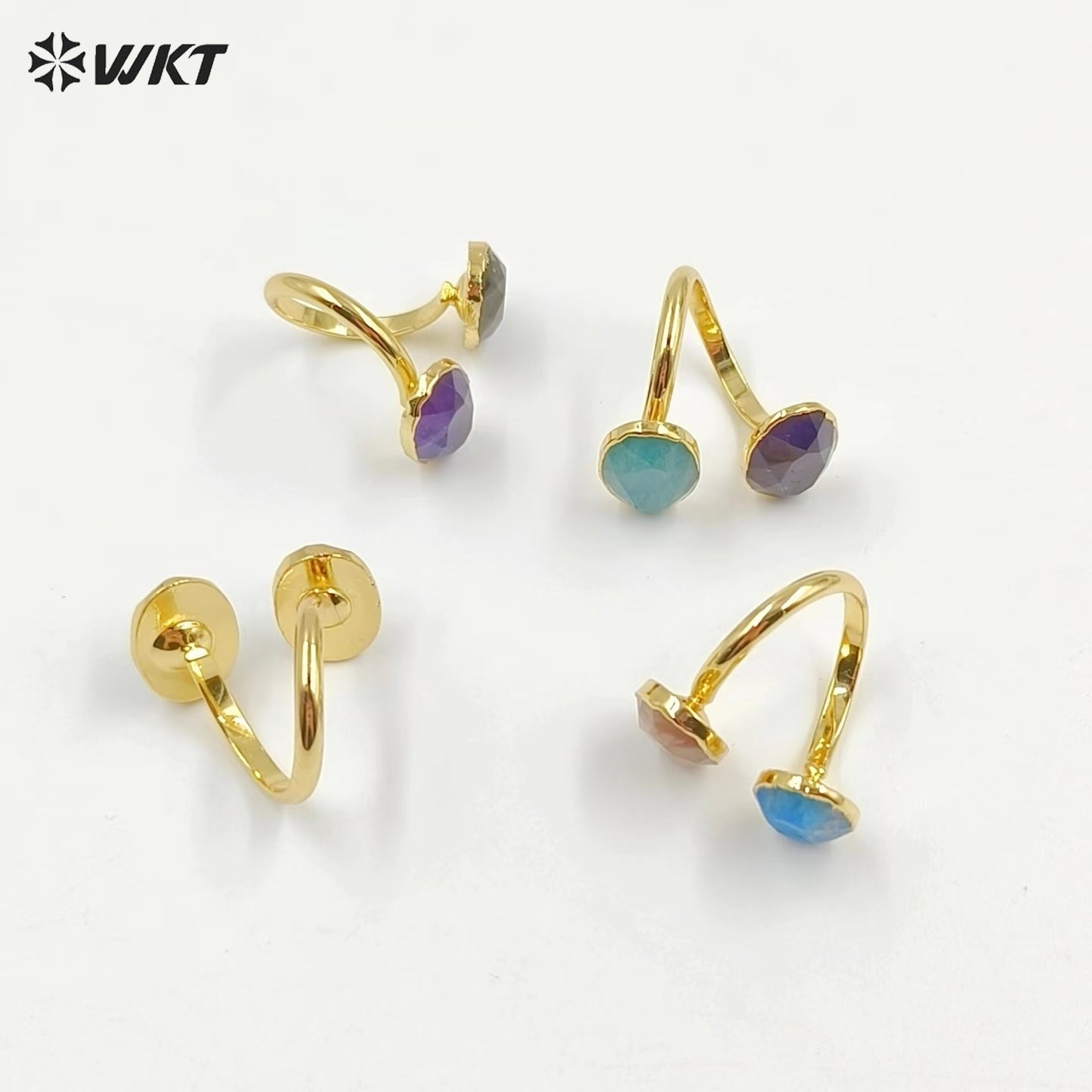 WT-R478 New Design Vintage Gemstone Double Stone Ring With Women Fashion 18k Gold Plated Peacock Stone Ring