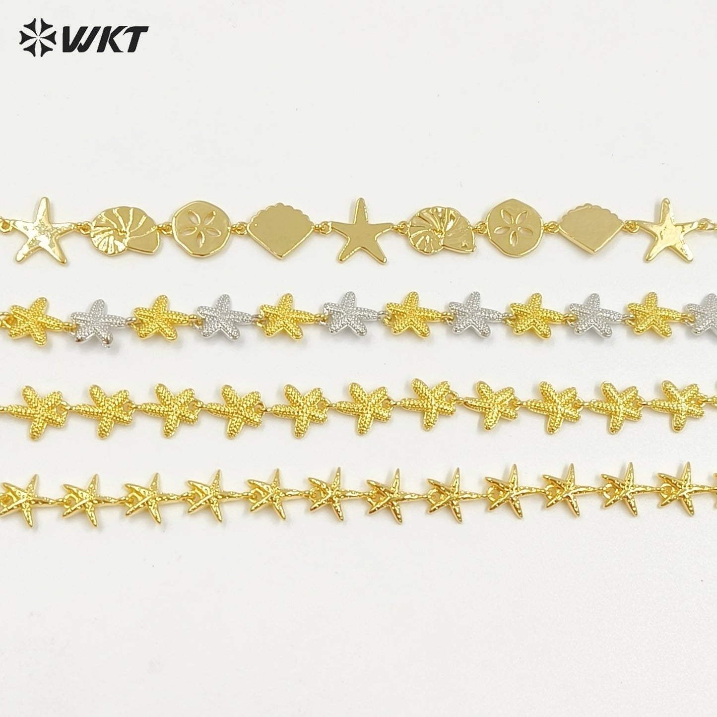 WT-JF367 Fashion Yellow Brass Gold And Silver Plated Starfish Shape Shell Element Lovely Bracelets For Ladies Daily Jewelry