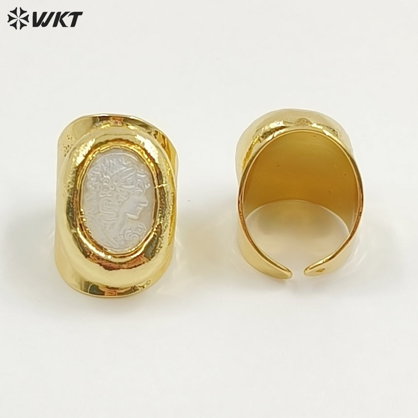 WT-MPR062 Wholesale Beautiful Hand Carved Shell Beauty Ring 18K Real Gold Plated Women Birthday Jewelry Gift