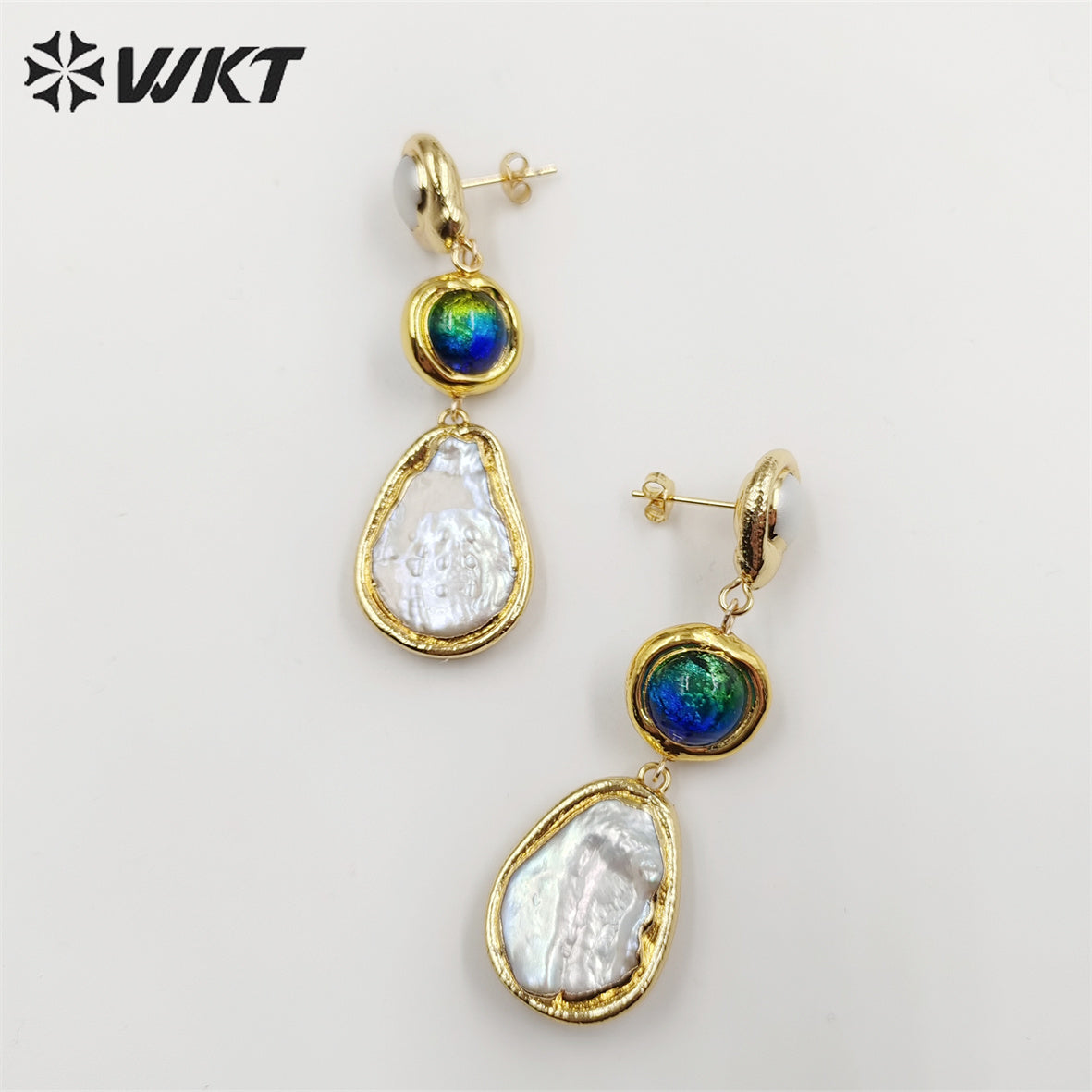 WT-MPE089 Gorgeous Fashion 18K Real Gold Plated Long Drop Freshwater Pearl Women Teardrop Earrings Handmade Dangle Earrings