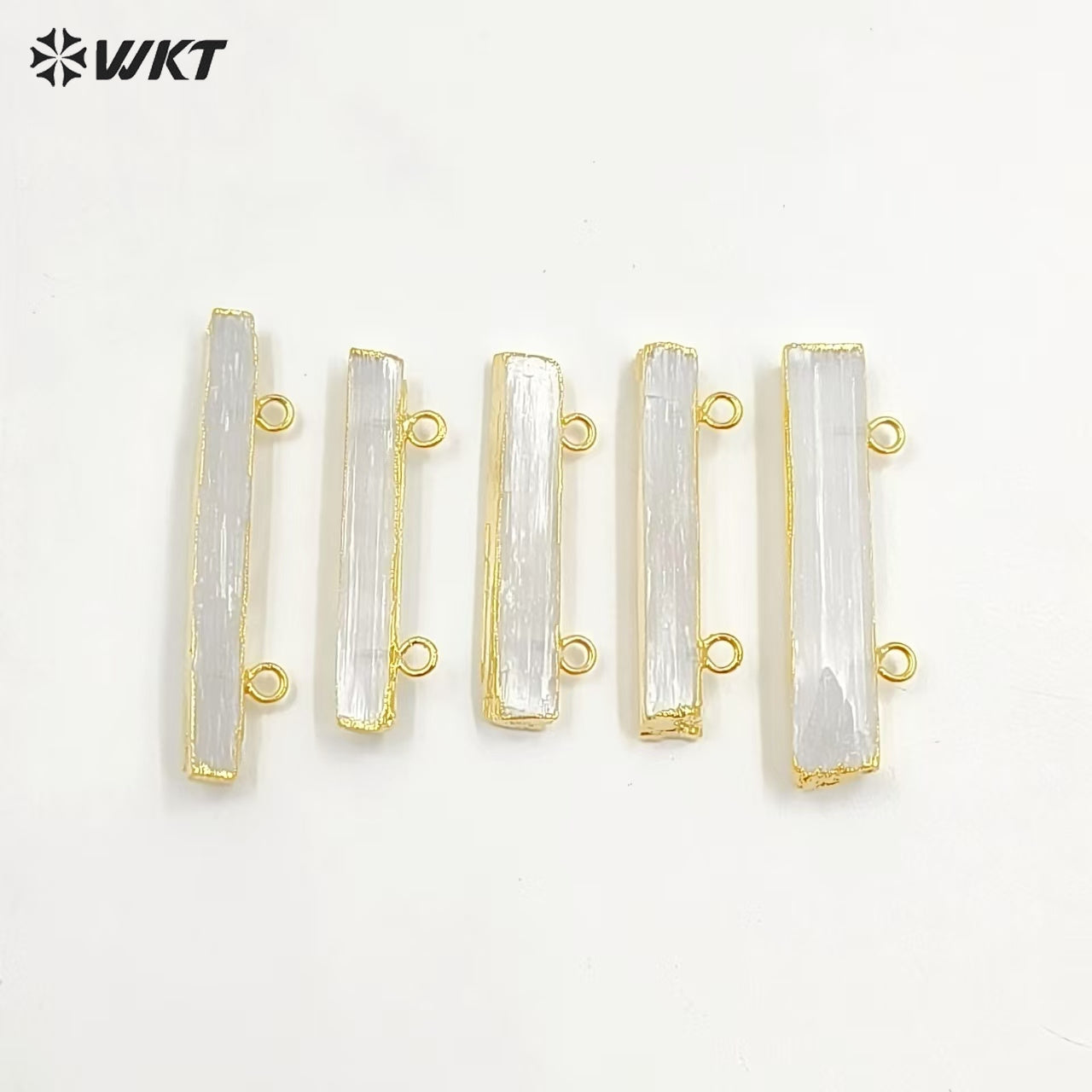 WT-P1311 WKT Wholesale New Fashion Real Gold Plated Double Hook Jewelry Rectangle Natural White Selenite Bar Pendant