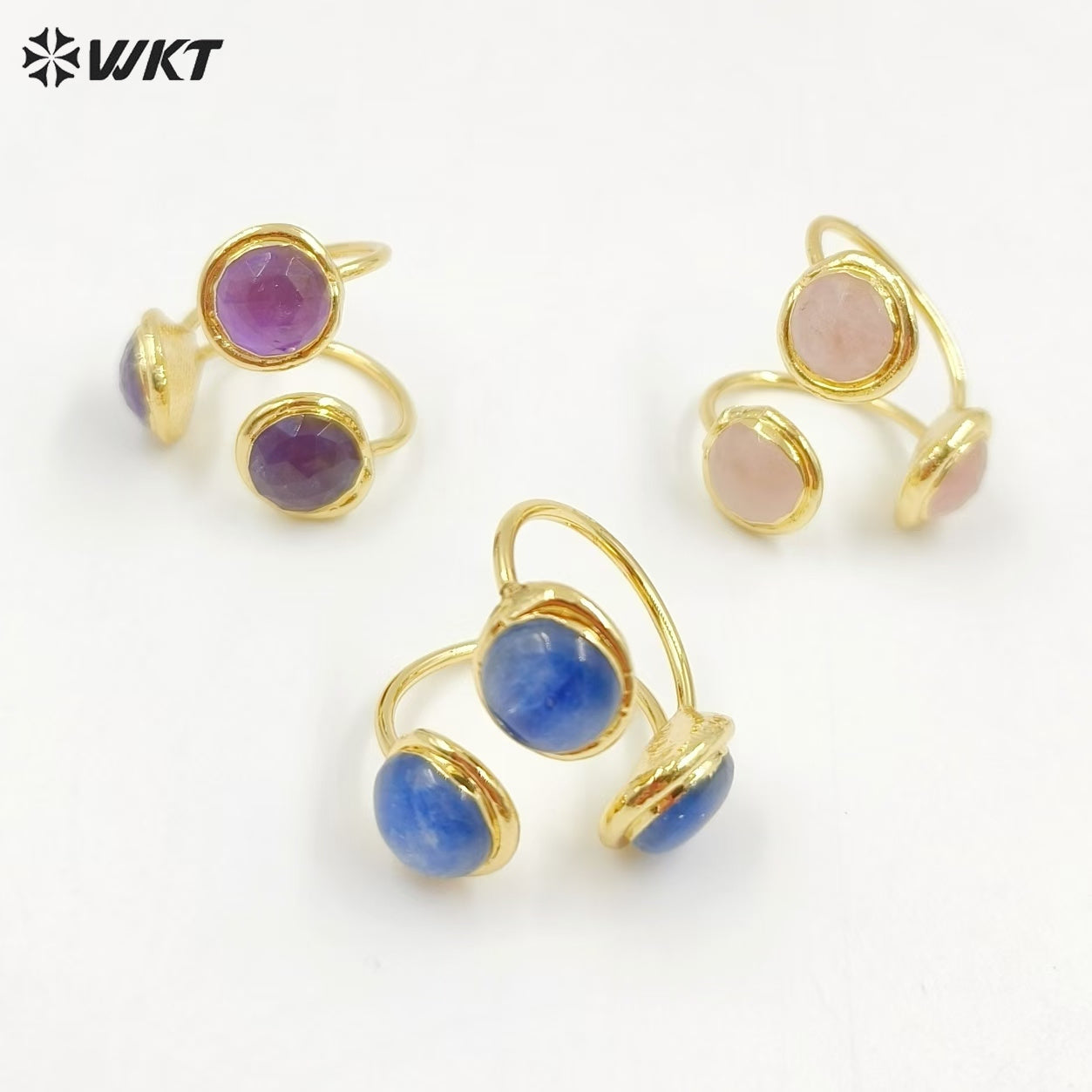 WT-R561 Beautiful Stylish 18K Gold Plated Round Opening Adjustable Natural Gemstone Cocktail Ring for Women Attending Party