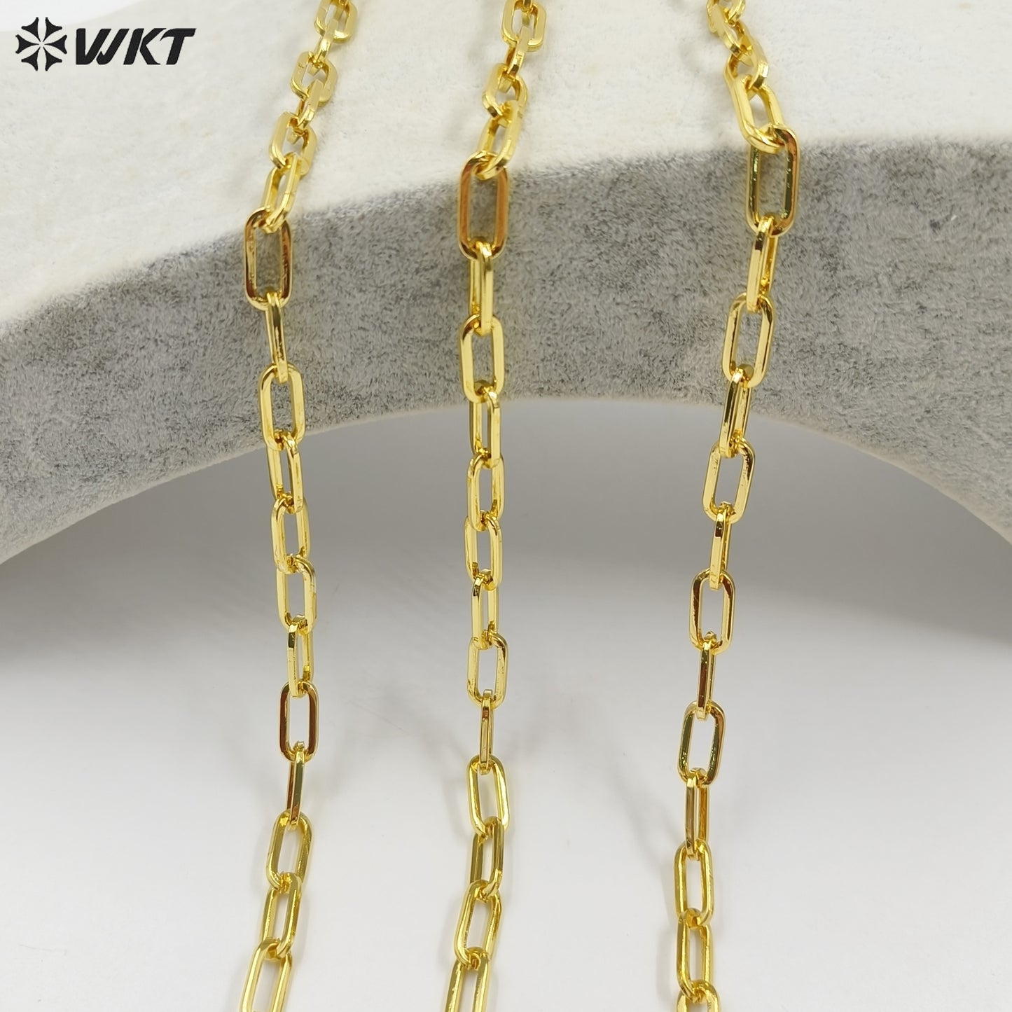 WT-BC227 WKT New 18K Real Gold Plated Resist Tarnishable Square Link Cross Chain Findings for Jewelry Design