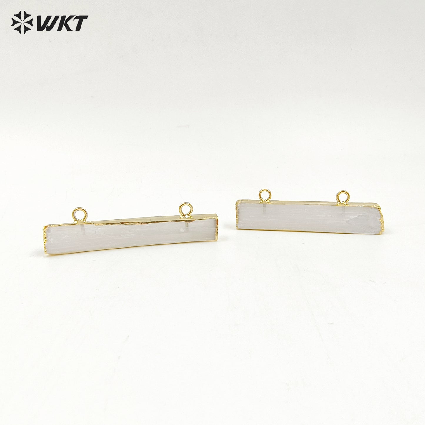 WT-P1311 WKT Wholesale New Fashion Real Gold Plated Double Hook Jewelry Rectangle Natural White Selenite Bar Pendant