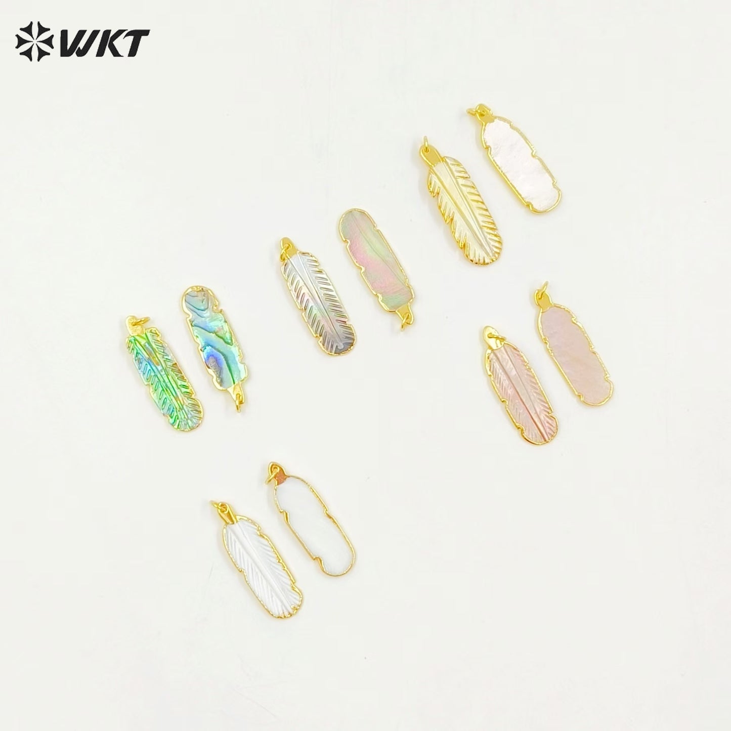 WT-P1242 WKT Wholesale New Coming Fashion Abalone Shell Pendant Feather Shape Gorgeous Shell Pendant
