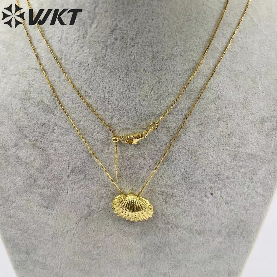 WT-JN235 Wholesale Newest Fashion Flash Fan Shell Design 18k Chain Gold Plated Exquisite High Quality Scallop Necklace