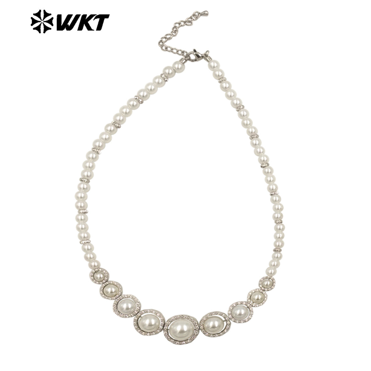 WT-JN290 Stylish Gold Beads Interspersed With Silver Beads Pearl Round Necklace With Small Zircon Jewelry Accessories for Women