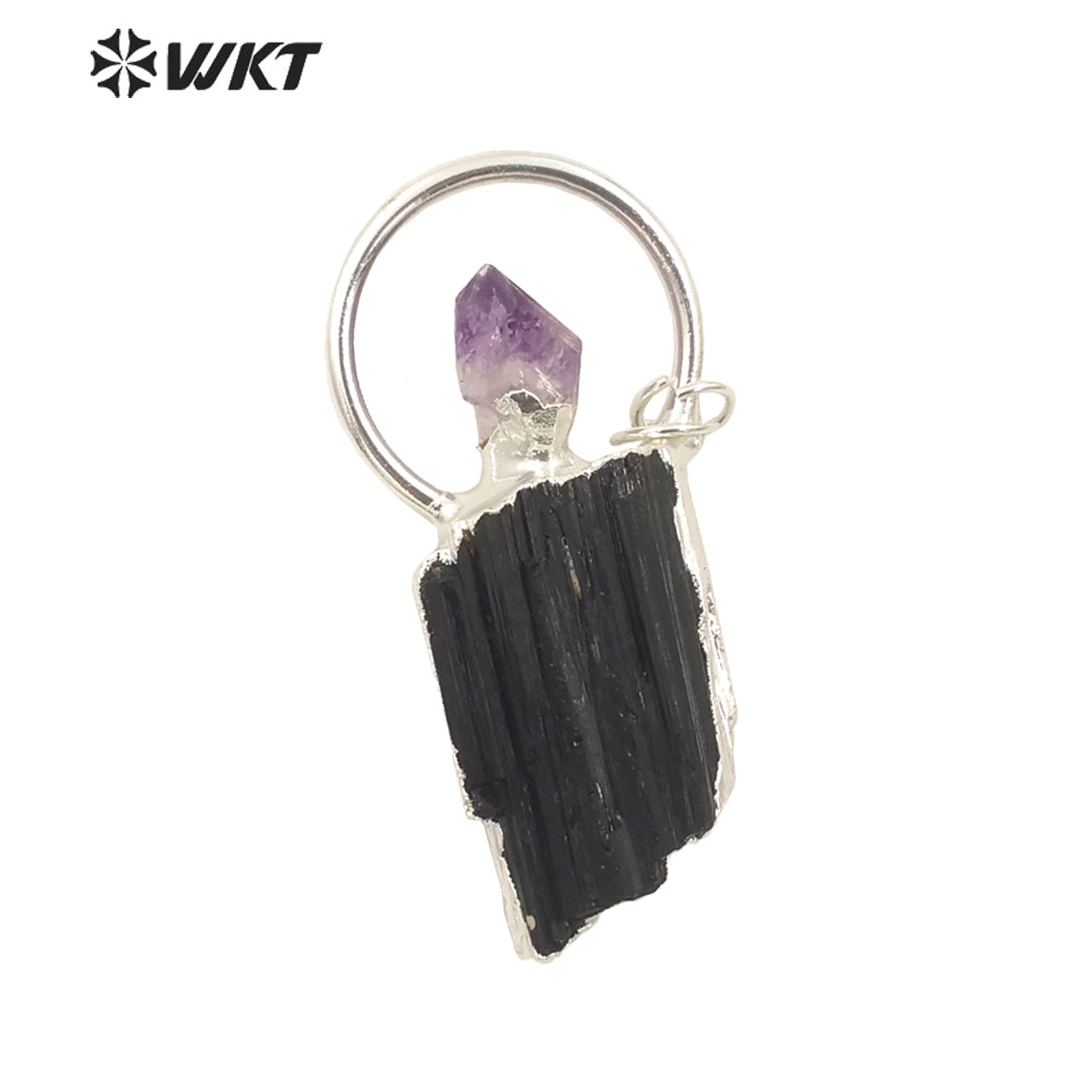 WT-P1960 Wholesale Fashion 18K Gold Plated Raw Stone Black Tourmaline With Amethyst Charm Energy Jewelry Pendants