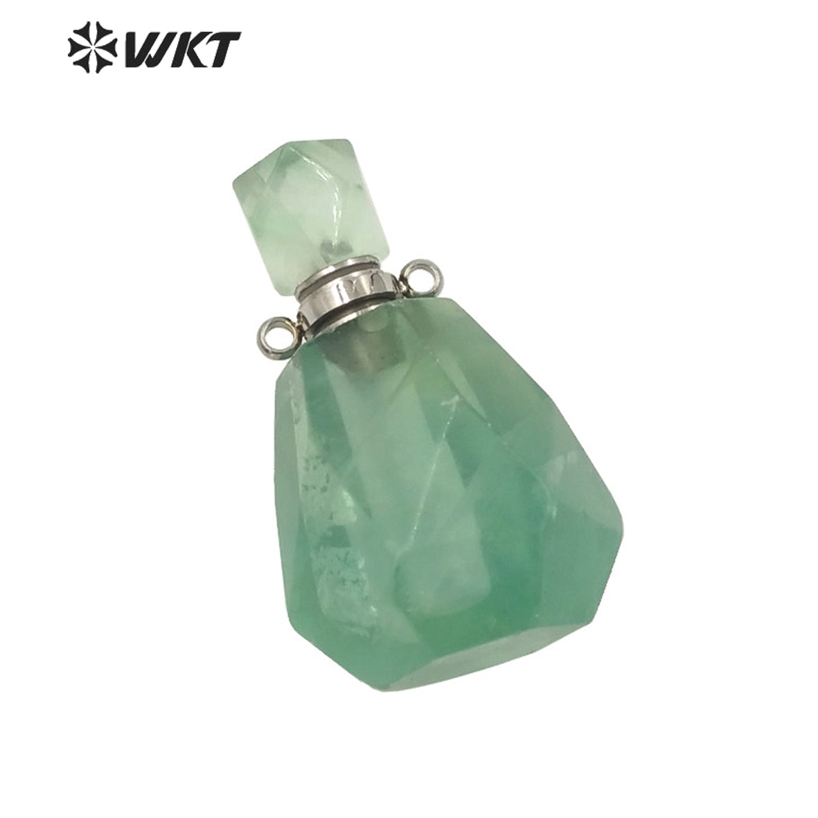 WT-P1670 WKT New Color Gorgeous Natural Rainbow Fluorite Stone Perfume Bottle Pendant with Stainless Steel Jewelry Findings