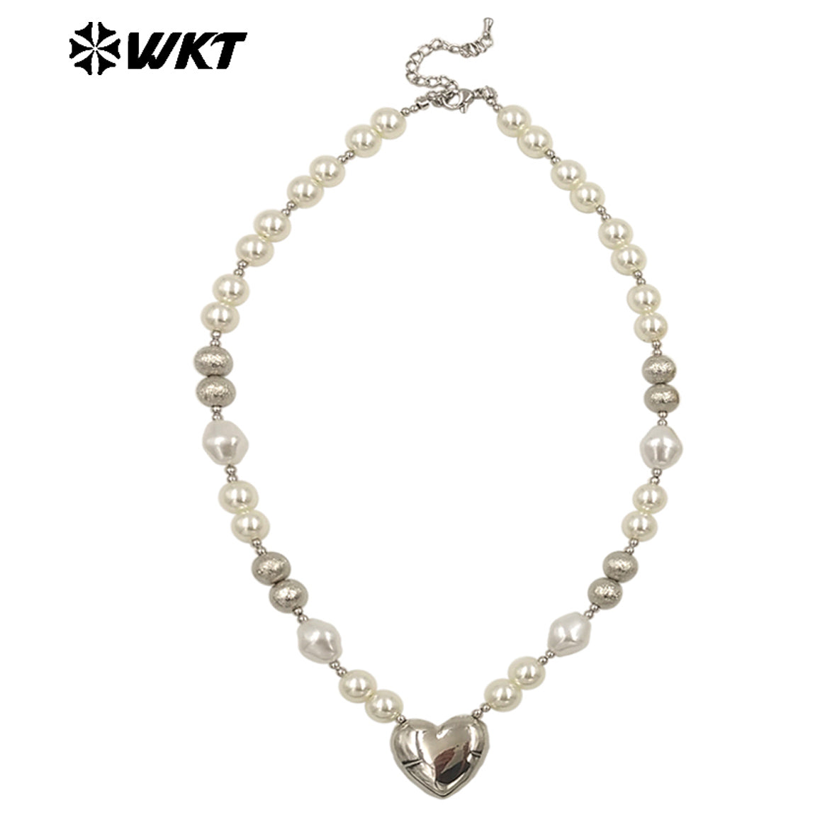 WT-JN286 New Product Lovely Natural Yellow Brass Artificial Pearl Love Shaped Necklace for Sweet Girls As Daily Matching Jewelry