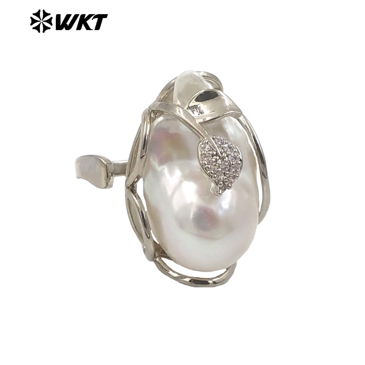 WT-MPR087 Gorgeous High Bright Natural Freshwater Baroque Pearl Ring Women Gold Claw Setting Precious Gift for Birthday