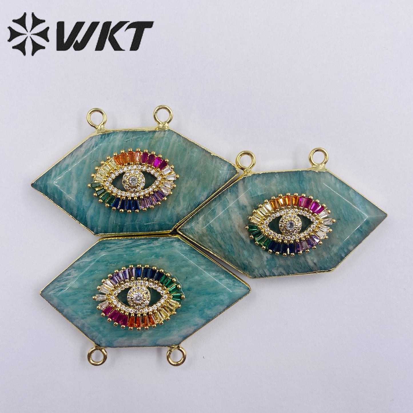 WT-P1911 Wholesale Classic Amazonite and Zircon Eye High Quality Necklace Pendants for Birthday Decoration Present Amazon Stone