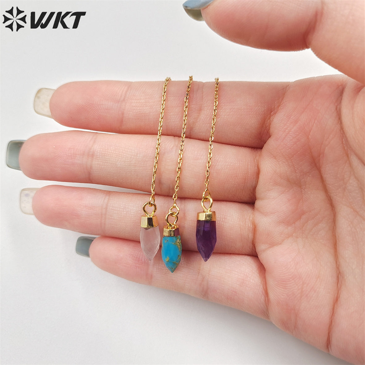 WT-E699 Wholesale Fashion Gold Bullet Shape Point Charm Necklace Gold Link Chain Earrings Women Tiny Thread pink Hoop Earrings