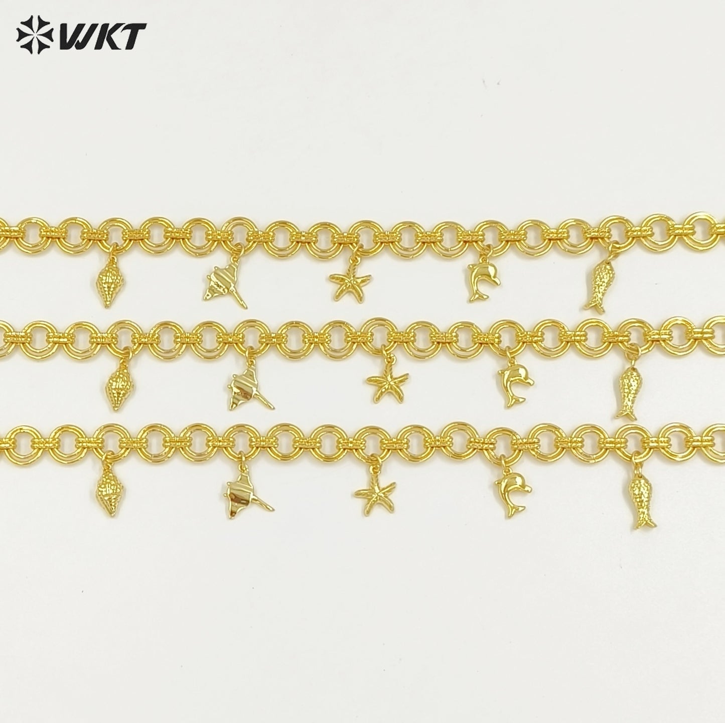 WT-JFN45 Summer Popular Yellow Brass 18K Gold Plated Big Circle Chain With Multi Little Charms Necklace For Cool Girls Jewelry