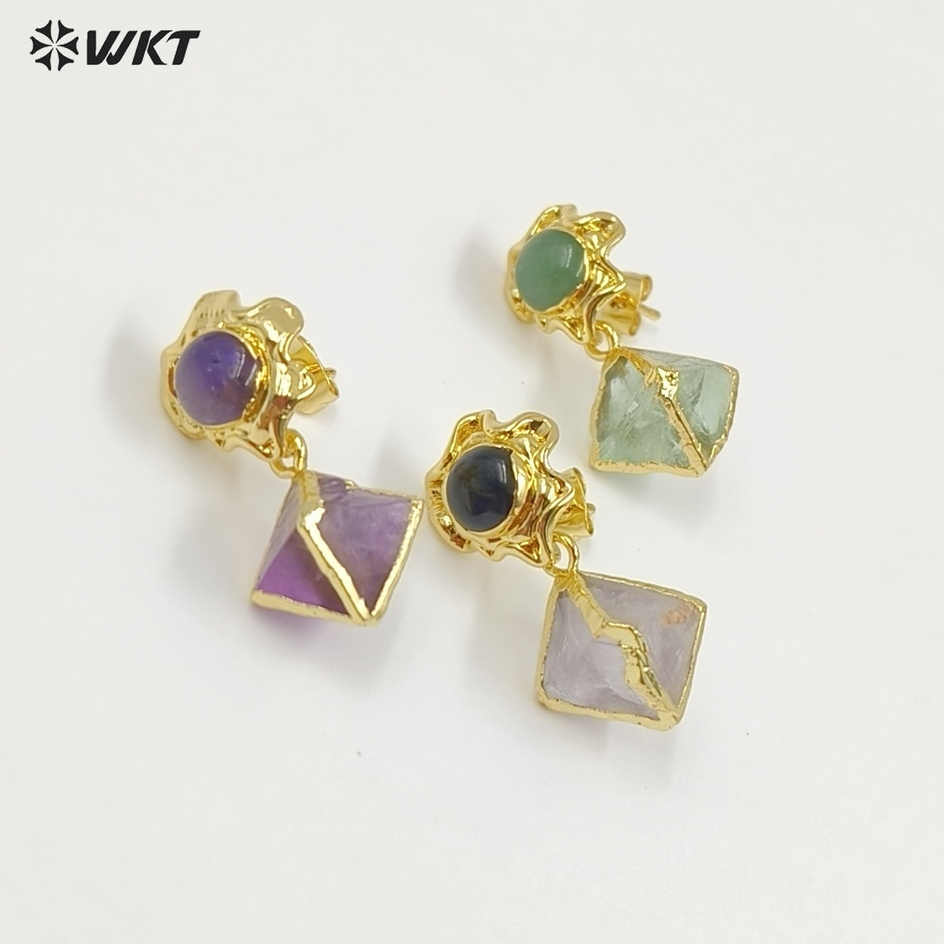 WT-E793 Exquisite Unique 18K Gold Electroplated Natural Gemstones Rhombus Little Earrings As Women Party Birthday Present