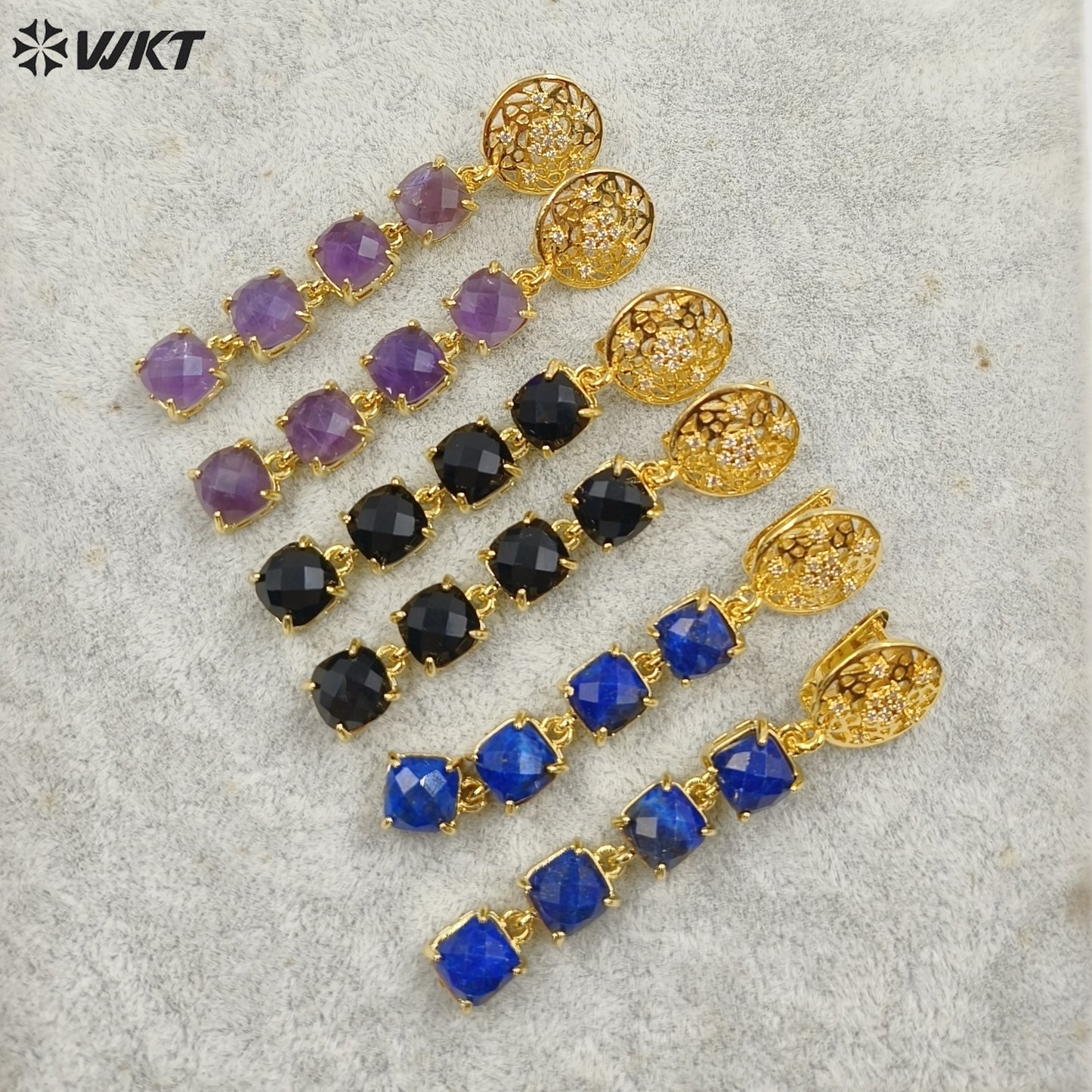 WT-E737 Amazing Colorful Elegant Natural Gemstone Long Charming Earrings Women Pendant Earrings