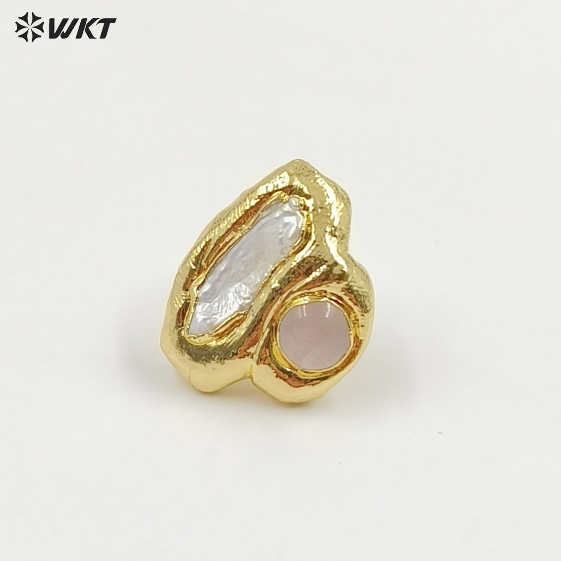WT-MPR131 Wholesale Newest Design Fashion 18K Real Gold Plated Double Stone and Pearl Women Ring for Office Daily Styles