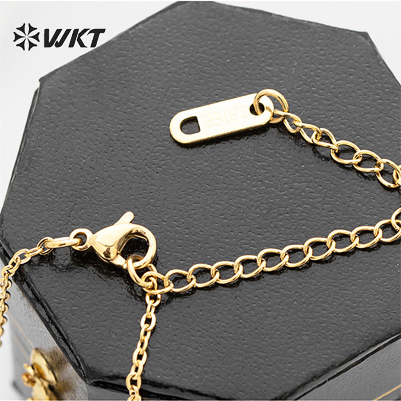 WT-REN034 Emerald Zirconium Pendant Necklace Oval Geometric French Black Zirconium Clavicle Chain Stainless Steel Necklace
