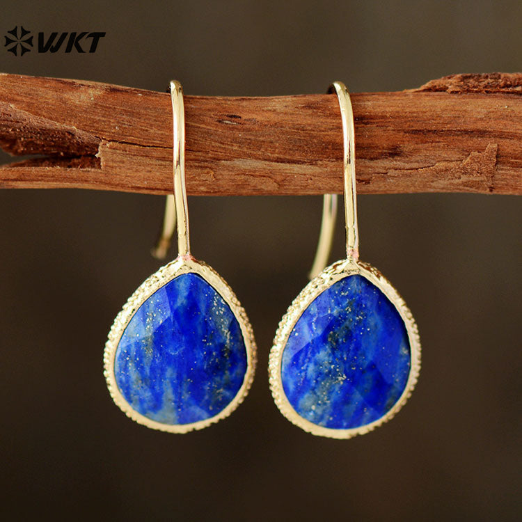 WT-E783 Simple Exquisite Design Ladies Earrings Water Drop Shape Natural Stone With 18K Gold Plated For Daily Decoration