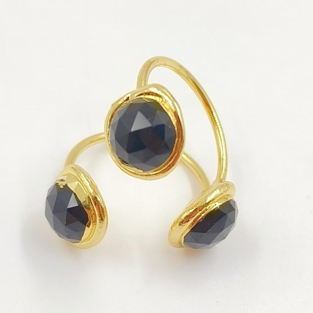 WT-R561 Beautiful Stylish 18K Gold Plated Round Opening Adjustable Natural Gemstone Cocktail Ring for Women Attending Party