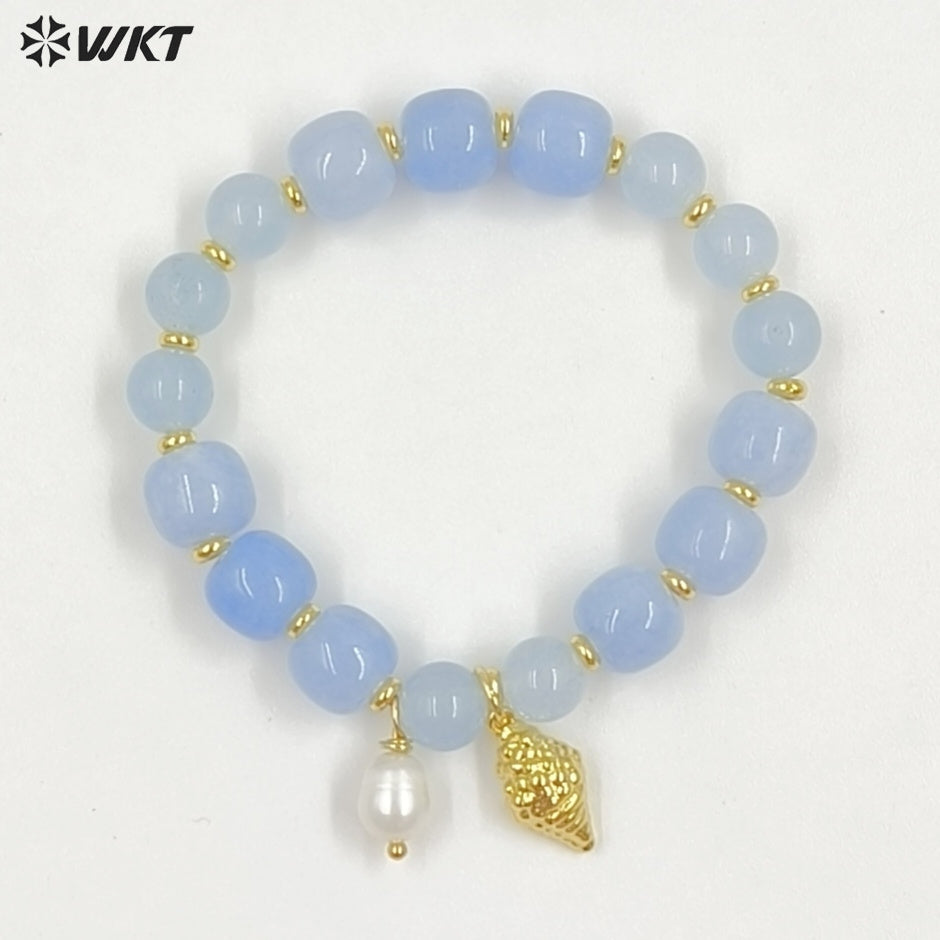 WT-B712 Beautiful Natural Gemstones Beads With Little Pearl And Shell Star Charms Gold Bracelets As Fashion Jewelry Accessory