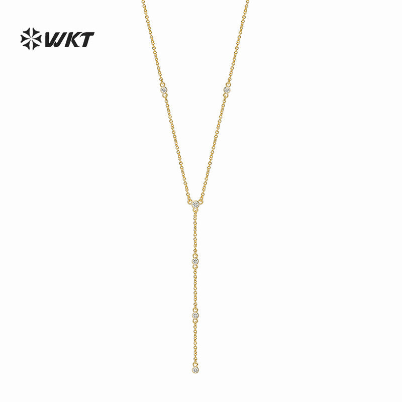 WT-MN1002 High Quality Romantic Style Gold Plated Long Necklace With Zircon Elegant Jewelry for Ladies Valentine's Day Gift