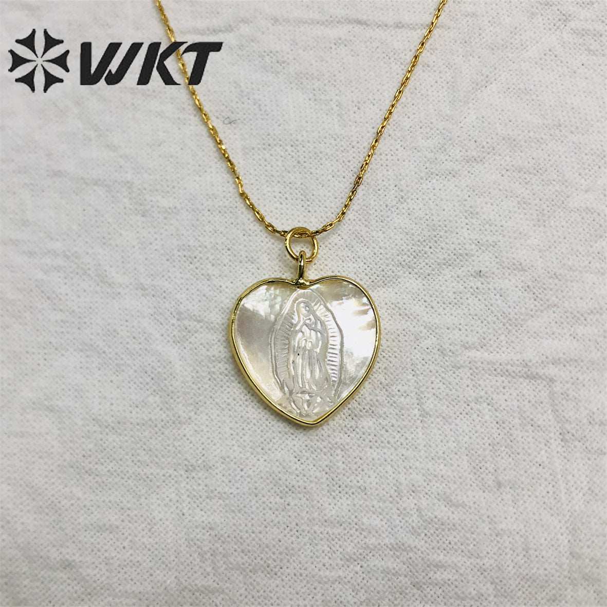 WT-JN162 Virgin Mary Fashion Heart Shape Real Gold Seashell Necklace Christian Religious Necklace Marine Life Jewelry