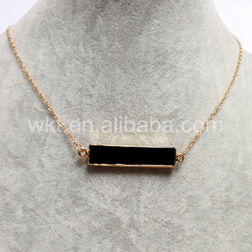 WT-N719 WKT Wholesale Fashion Style Rectangle Shape Necklace Generous Black Agate Necklace