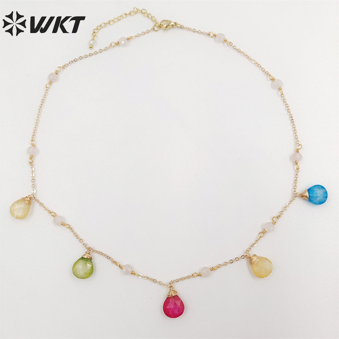WT-N1383 Wholesale Fashion Gold Plated Dangle Charm Water Drop Necklace Elegant Lady Office Trendy Natural Stone Charm Necklace