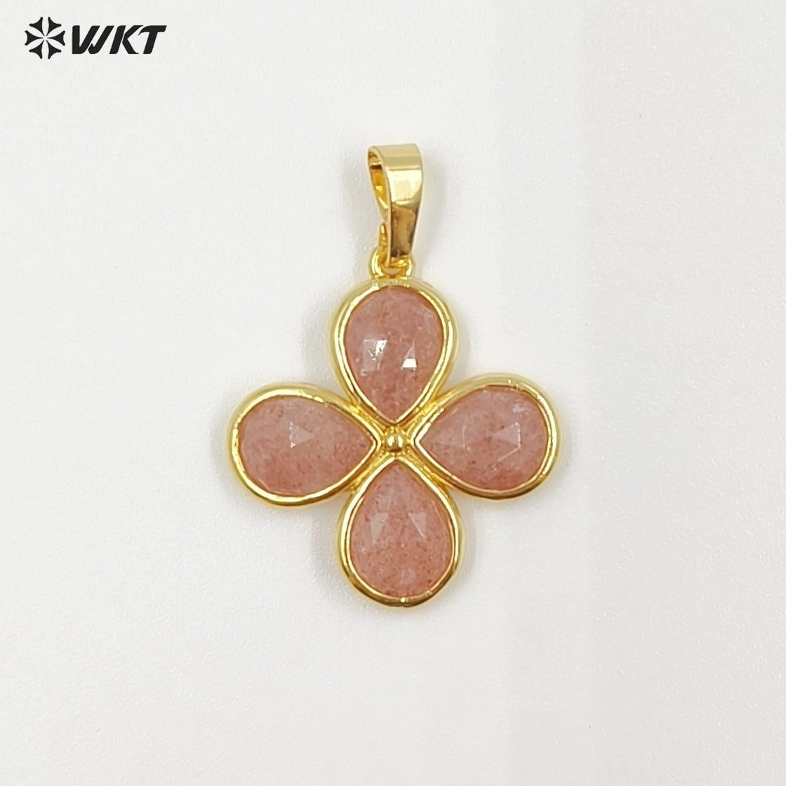 WT-P2031 Romantic Lovely Gold Plated Lucky Four Leaves Clover Flowers Shape Natural Gemstone Pendants For Ladies Necklace DIY