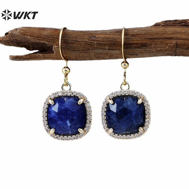 WT-E781 Porcelain High Quality Gemstones Women Earrings Natural Amethyst Amazonite Stone Square Shape For Birthday Gift
