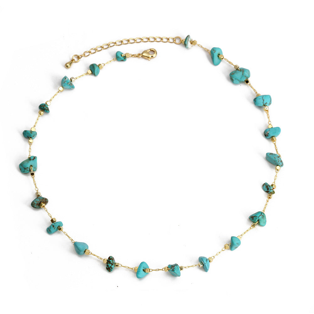 WT-BFN059 Newest Design Handmade Natural Nugget Amethyst Turquoise Stone Beads Rosary Chain Necklace Irregular Beads Necklace